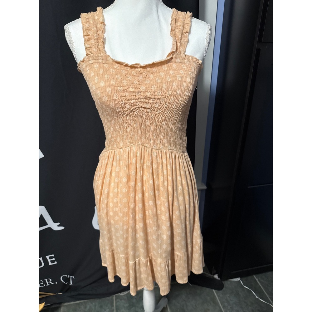 Salty Lemon Nude Peach Floral Smocked Mini Dress Ruffle Strap Sun Dress Large